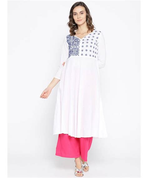 Ada Hand Embroidered White Cotton Lucknow Chikankari Women Kurta With