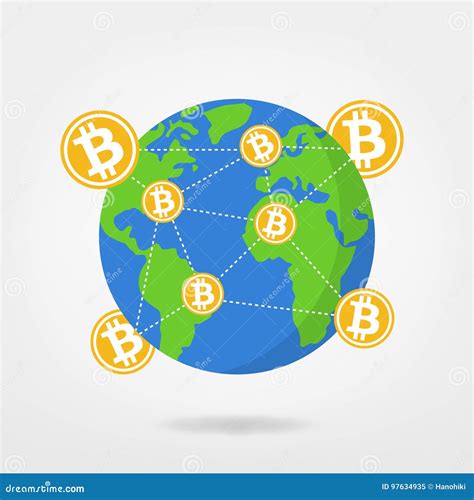 Symboles De Bitcoin Sur L Illustration De Carte Du Monde Illustration