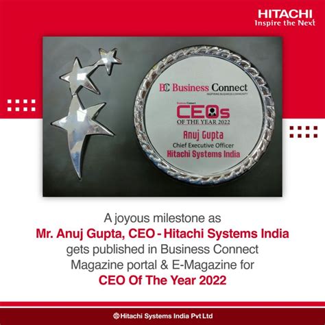 Hitachi Systems India Pvt Ltd On Linkedin We Are Proud To Announce That Ceo Anuj Gupta