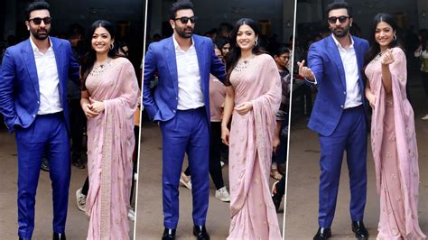 Ranbir Kapoor And Rashmika Mandanna Shine In Blue Suit And Pink Saree