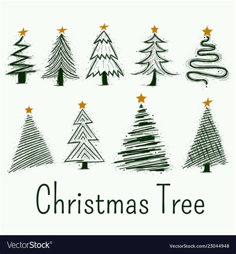 Hand drawn christmas tree symbols set Royalty Free Vector