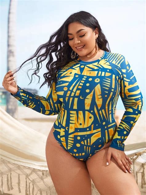 Plus Size Long Sleeve Swimsuit Hello Taee