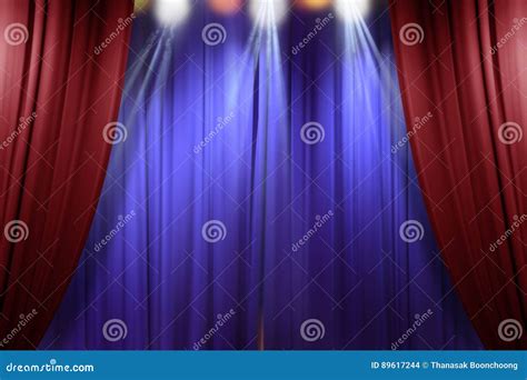 Theater Stage Red Curtains Opening For A Live Performance Stock Photo