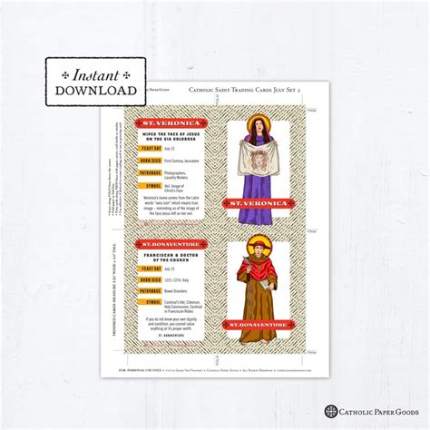 Catholic Saint Trading Cards July Set 2 Printable Plus Etsy