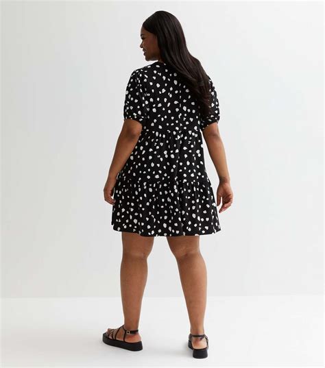 Curves Black Spot Tiered Mini Smock Dress New Look