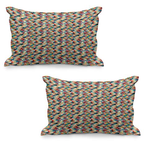 Geometric Quilted Pillowcover Set Of Pixel Art Inspired Checkered