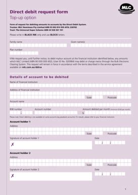 Fillable Online Mlc Direct Debit Request Form Top Up Option MLC