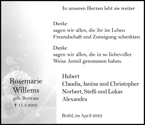 Traueranzeigen Von Rosemarie Willems WirTrauern