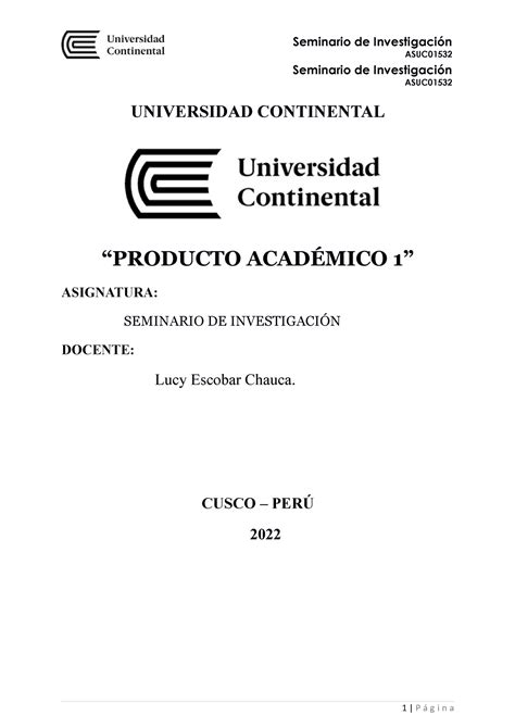 PA1 SEM Investigacion Producto académico 1 UNIVERSIDAD CONTINENTAL