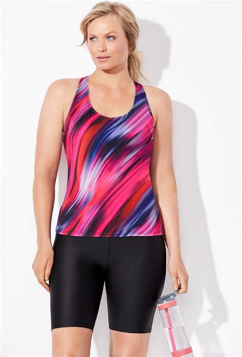 Plus Size Chlorine Resistant Swish Racerback Tankini With Long Bike Short