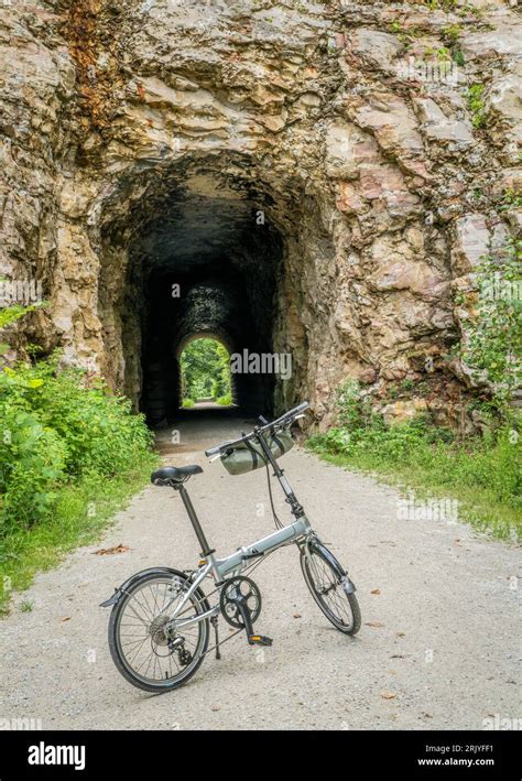 Folding Bike On Katy Trail At A Tunnel Near Rocheport Missouri Summer