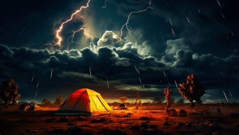 Premium Photo | Campers rest in the tent at night dramatic cloudscape ...