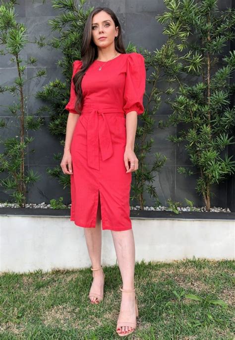 Vestido Midi Mangas Bufantes Cambraia Vermelho Hora De Diva