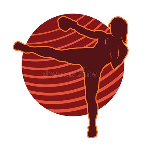 Silhouette Of A Woman Kickboxing Athlete In Action Pose Stock Vector