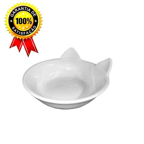 Tigela Prato P Gatos Pet Comedouro Porcelana Gato X Cm