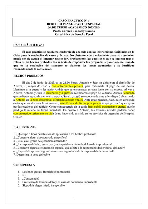 Práctica 1 Penal Caso Práctico 1 Caso PrÁctico Nº 1 Derecho Penal