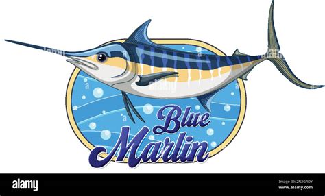 Blue Marlin Fish Logo With Carton Character Illustration Stock Vector