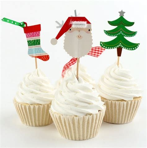 Yunko 24pcs Christmas Cake Cupcake Decorative Cupcake Topper For