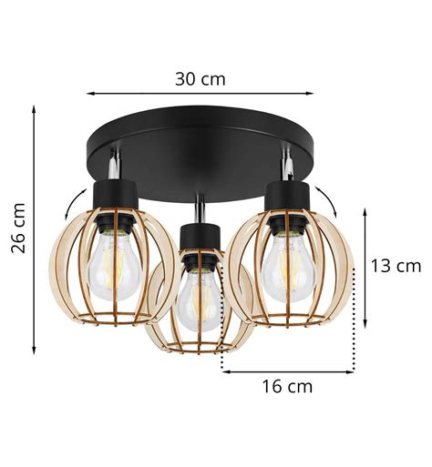 Lampa Sufitowa Timber Podsufitka Regulacja Trzy Drewniane Klosze