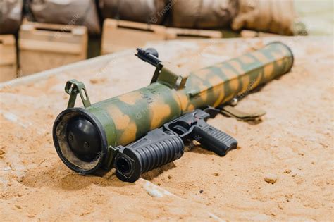 Premium Photo | War trophy military shooting rpg anti tank grenade launcher lying on the sand ...