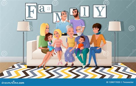 Big Family Gathered Together Cartoon Vector Stock Vector - Illustration ...