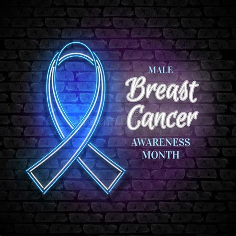 Male Breast Cancer Awareness Month Emblem Blue Ribbon Symbol Stock