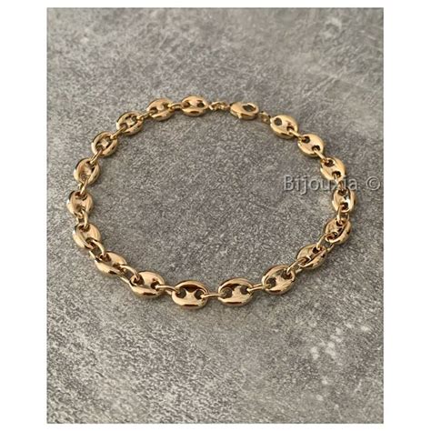 Bracelet Grain de Café Bombé 21 cm x 6 mm En Plaqué Or 18 carats MIXTE