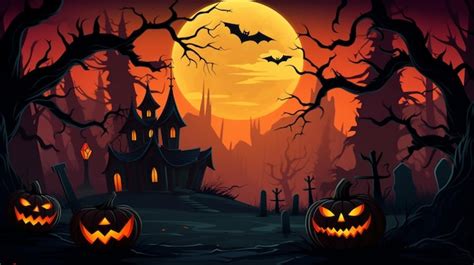 Un Cartel Para Un Halloween Con Calabazas Vector Premium