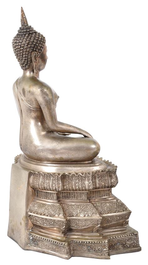 Antique Large Tibetan Silver Gilt Bronze Buddha Statue Sculpture At