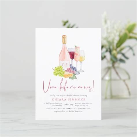 Vino Before Vows Pink Wine Tasting Bridal Shower Invitation Zazzle