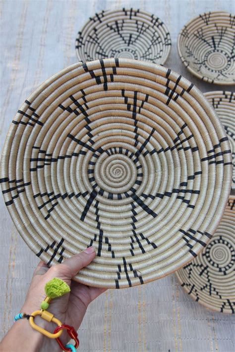 African Wall Hanging Rwandan Baskets Natural Black Matching