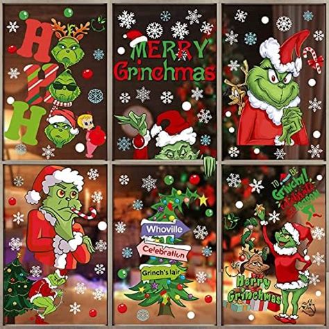 Christmas Window Clings Grinch Christmas Decorations Window Stickers