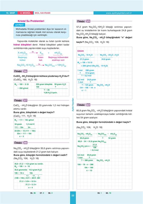 TYT AYT Kimya 10 Sınıf Ders İşleyiş Modülleri Modül 2 Mol Kavramı