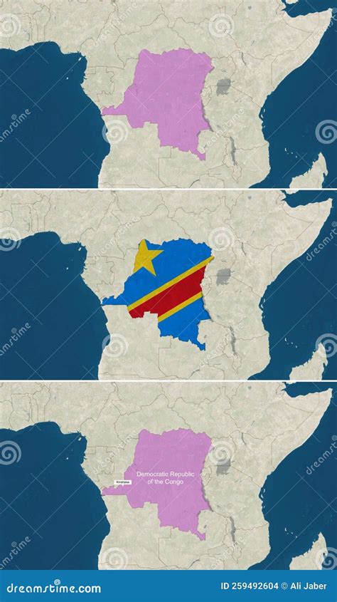 The Map Of Democratic Republic Of The Congo With Text And Flag Stock