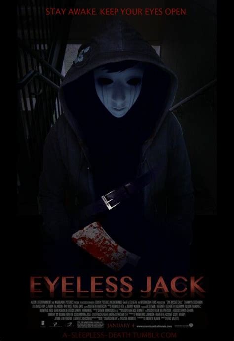 a movie poster for eyeless jack with a person holding a knife in the dark