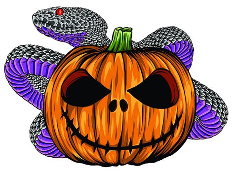 Halloween Pumpkin With Snake Vector Cartoon Illustration Digital Art