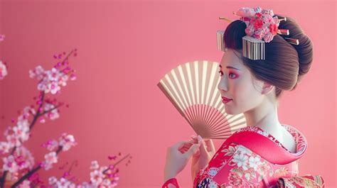 Premium Photo A Beautiful Japanese Woman Wearing A Traditional Kimono