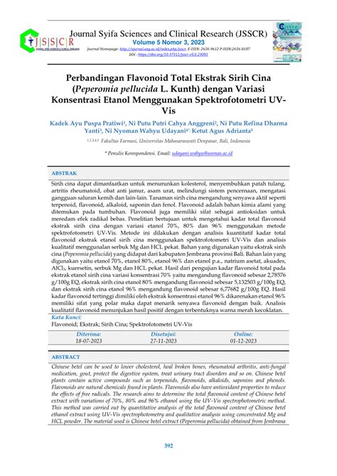 Pdf Perbandingan Flavonoid Total Ekstrak Sirih Cina Peperomia