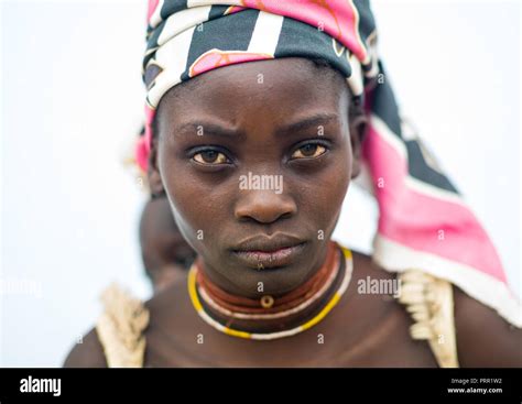 Portrait Of A Mucubal Tribe Woman Namibe Province Virei Angola Stock