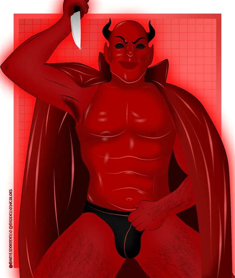 Rule 34 Briefs Bulge Costume Devil Horns Knife Looking At Viewer Male Male Only Masked Muscles