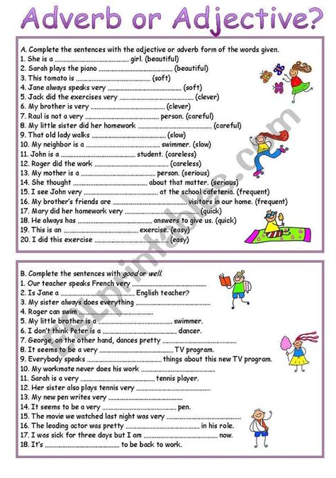 Adjective And Adverb Phrases Worksheets