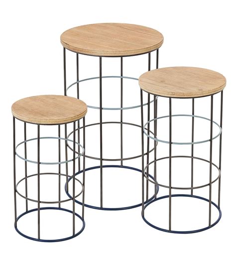 Metal And Wood Round Nesting Side Tables Set Of 3 Wind And Weather