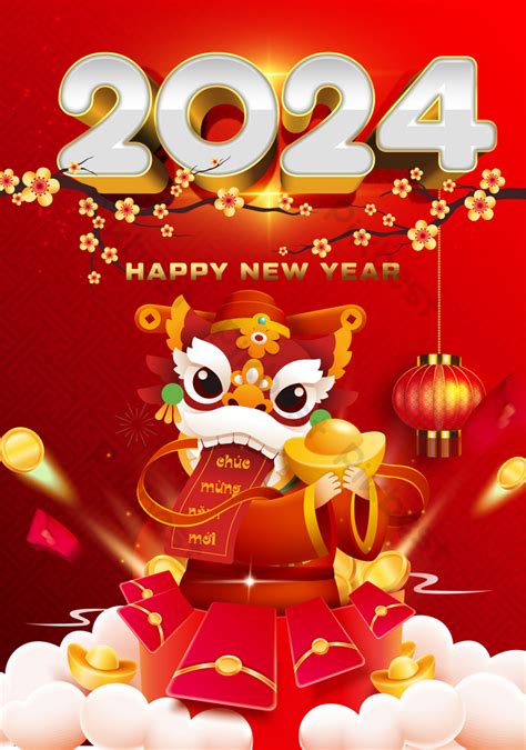 Happy New Year 2024 With Golden Dragon Image Of Traditional Vietnamese