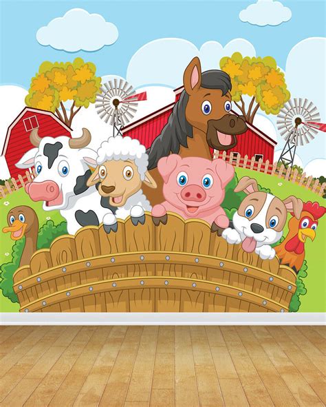 Kids Farm Animals Zoo Wallpaper Mural for Bedroom Playroom Games Room ...