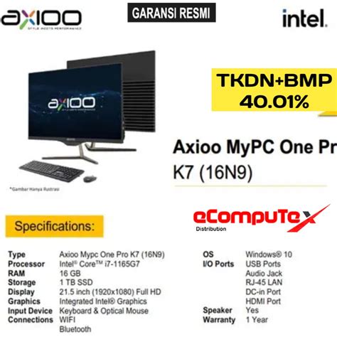 Jual PC AIO AXIOO MYPC ONE PRO K7 16N9 3 RAM 16GB 1 TB NVME CORE I7