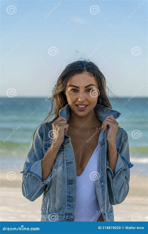 Lovely Mixed Race Bikini Model Posing Outdoors On A Caribbean Beach Stock Photo Image Of