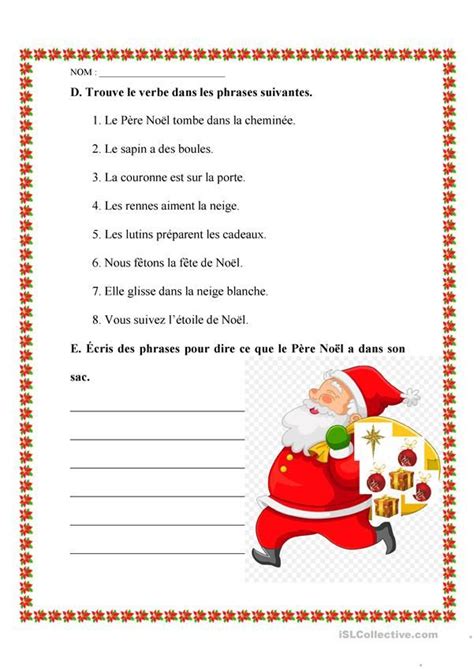 Noël Fiches pédagogiques Vocabulaire de noel Fle