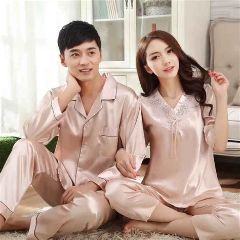 Xmweiping Couple Silk Pajamas Sets Loungewear Pajama Set Silk Sleepwear