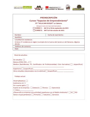 Fillable Online Torrelagunaweb PREINSCRIPCI N Cursos Espacios De