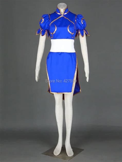 Street Fighter Blue Chun Li Cosplay Costume Halloween Costumes Women Dress Cheongsam With Free